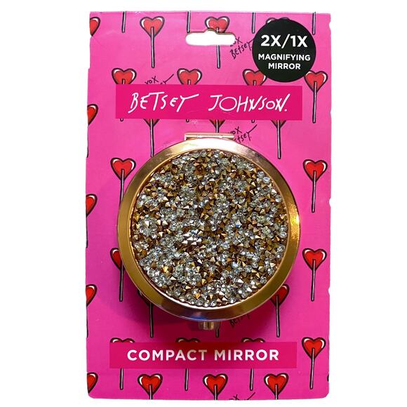 Betsey Johnson Rose Gold Glitter Compact Mirror - Picture 1 of 4